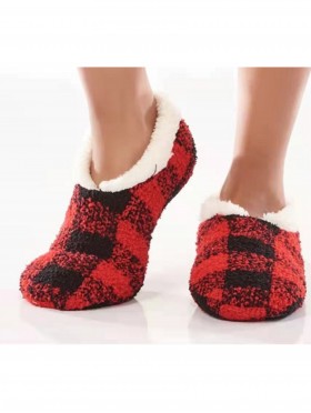 Adult Plaid Patterned Indoors Anti-Slippery  Winter Slipper Socks