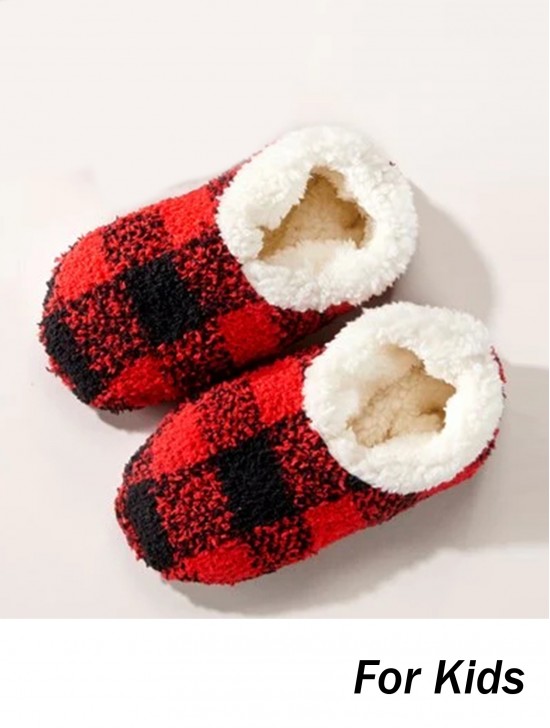 Kids Plaid Patterned Indoors Anti-Slippery  Winter Slipper Socks