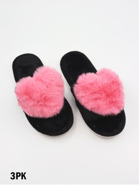 Open Toe Faux Fur Heart Design Indoor Slippers