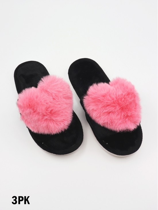 Open Toe Faux Fur Heart Design Indoor Slippers