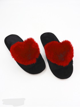 Open Toe Faux Fur Heart Design Indoor Slippers