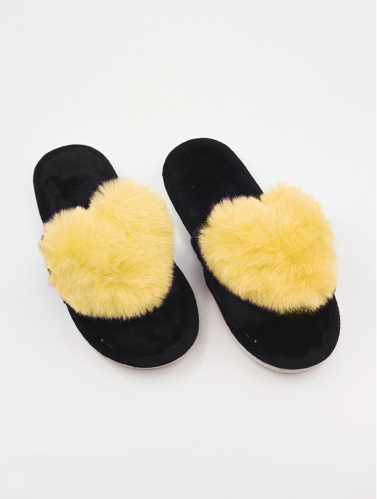 Open Toe Faux Fur Heart Design Indoor Slippers