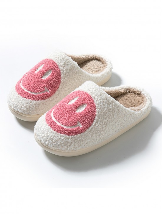 Soft Plush Smiley Face Fuzzy Non-Slip Slippers (4 Pairs)