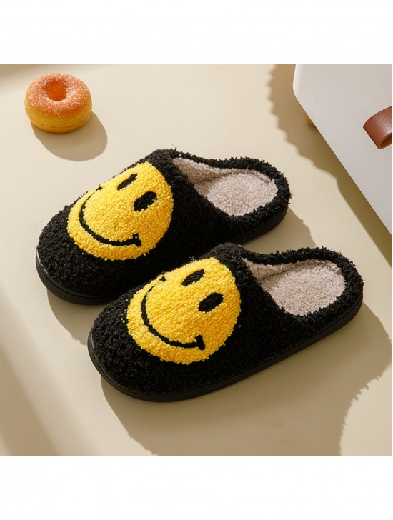 Soft Plush Smiley Face Fuzzy Non-Slip Slippers (4 Pairs)