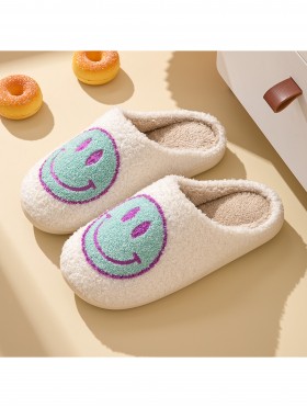 Soft Plush Smiley Face Fuzzy Indoor Slippers (4 Pairs)