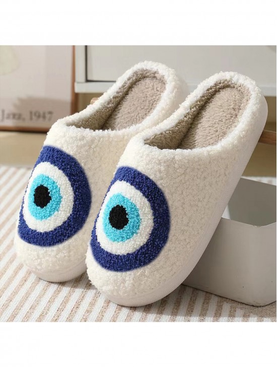 Soft Plush Evil Eye Fuzzy Non-Slip  Slippers (4 Pairs)