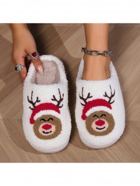 Soft Plush Reindeer Fuzzy Indoor Slippers (4 Pairs)