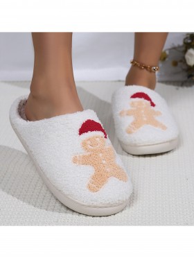 Soft Plush Gingerbread Man Fuzzy Indoor Slippers (4 Pairs)