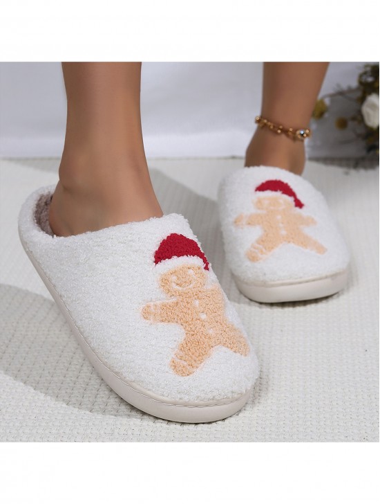 Soft Plush Gingerbread Man Fuzzy Non-Slip Slippers (4 Pairs)