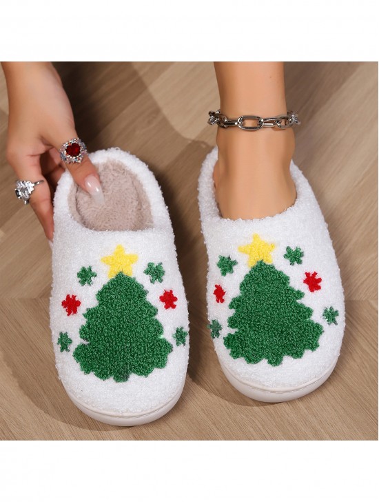 Soft Plush Christmas Tree Fuzzy Indoor Slippers (4 Pairs)