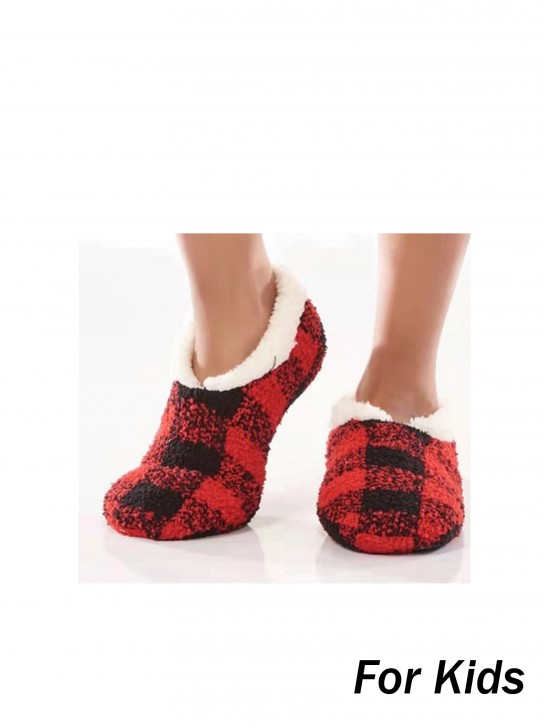 Kids Plaid Patterned Indoors Anti-Slippery  Winter Slipper Socks