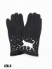 Cat Print Touch Screen Glove W/ Rhinestone & Pearls