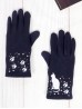 Cat Print Touch Screen Glove W/ Rhinestone & Pearls