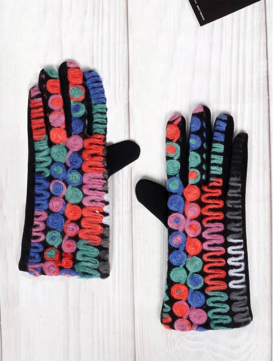 Color Pattern Stitch Touch Screen Gloves 