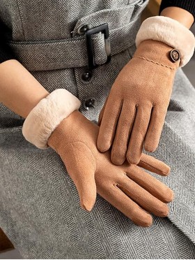 Suede Touch Screen Gloves W/ Stitched Button 