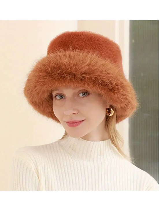 Solid Colour Fuzzy Hat with Brim