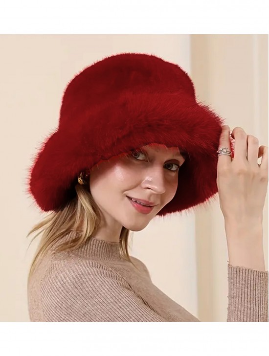 Solid Colour Fuzzy Hat with Brim