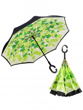 Leaf Print Double Layer Automatic Inverted Umbrellas