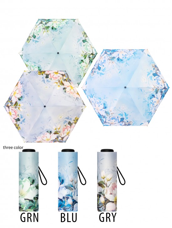 Floral Semi-Automatic Triple Folding Umbrella