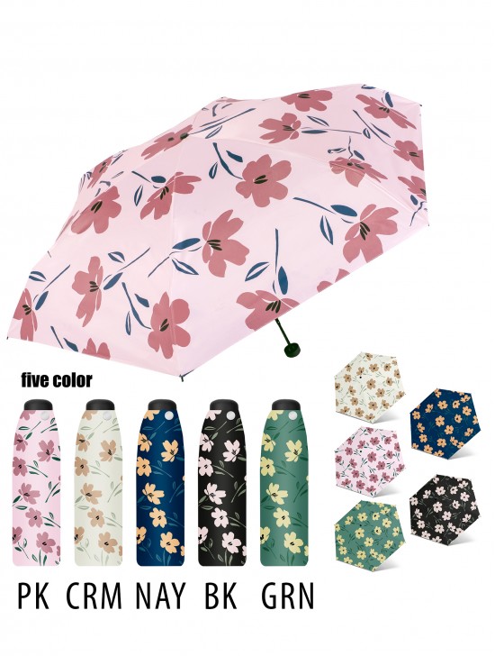 Floral Semi-Automatic Triple Folding Umbrella