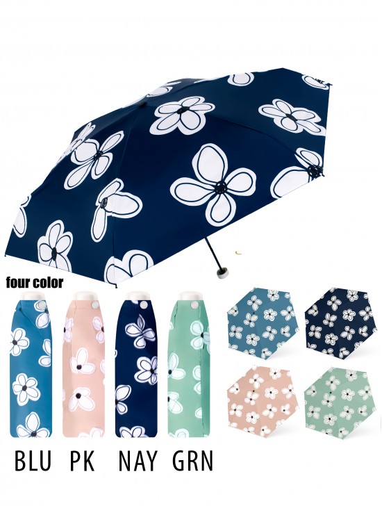 Floral Semi-Automatic Triple Folding Umbrella