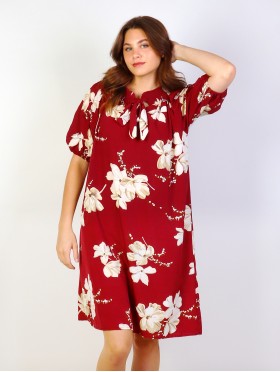 Stretchy Floral Print Dress w/ Collar Tie