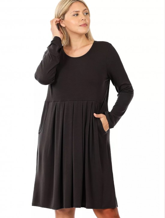 Long Sleeved Pleated Waist Fashion Top/Dress