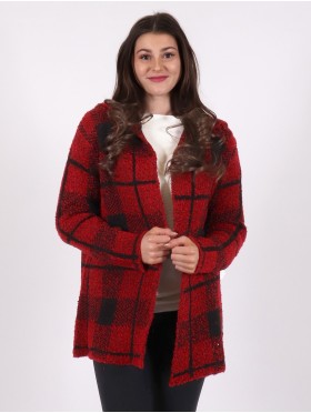 Plaid Fuzzy Knit Cardigan