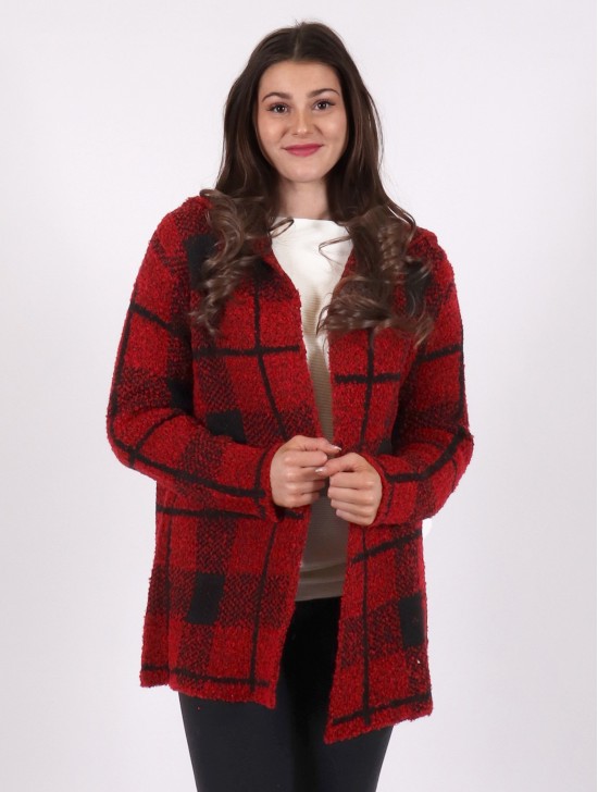 Plaid Fuzzy Knit Cardigan