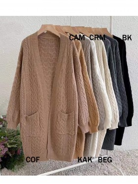 Solid Color Cable Knitted Cardigan W/ Pockets