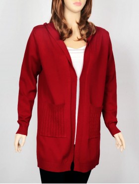 Solid Color Stretchy Knitted Hoodie Cardigan W/ Pockets