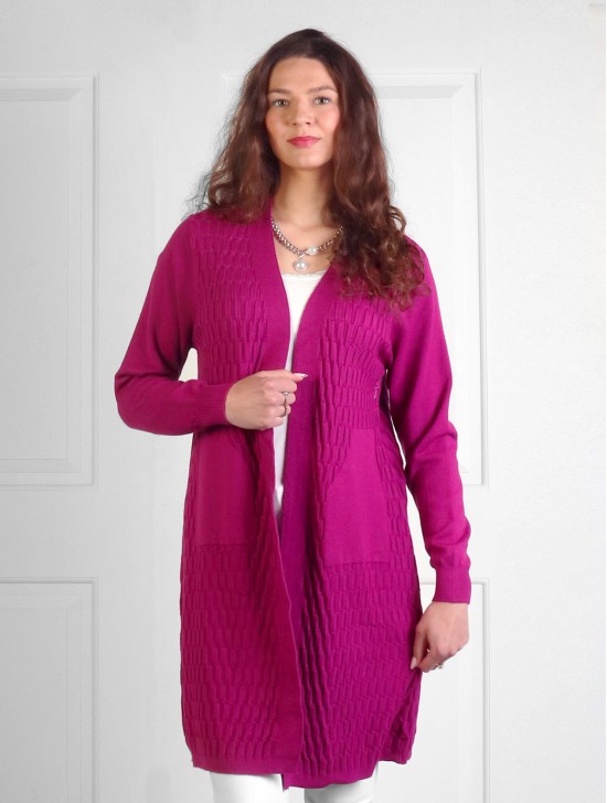 Solid Color Weave Pattern Cardigan W/ Pockets