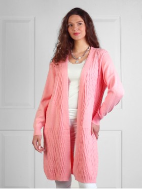 Solid Color Weave Pattern Cardigan W/ Pockets