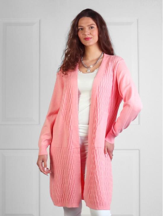 Solid Color Weave Pattern Cardigan W/ Pockets