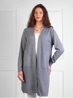 Solid Color Weave Pattern Cardigan W/ Pockets