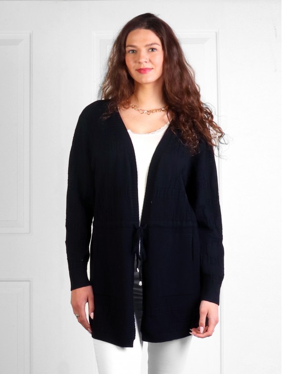 Solid Color Knitted Cardigan W/ Drawstrings