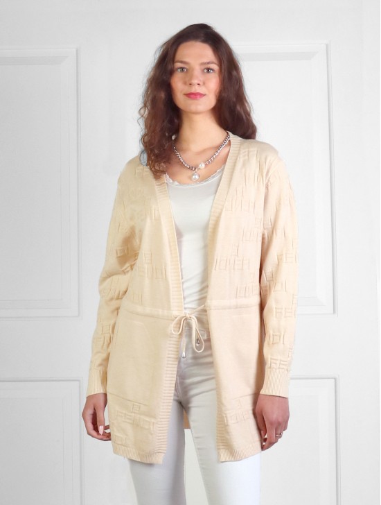 Solid Color Knitted Cardigan W/ Drawstrings