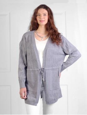 Solid Color Knitted Cardigan W/ Drawstrings