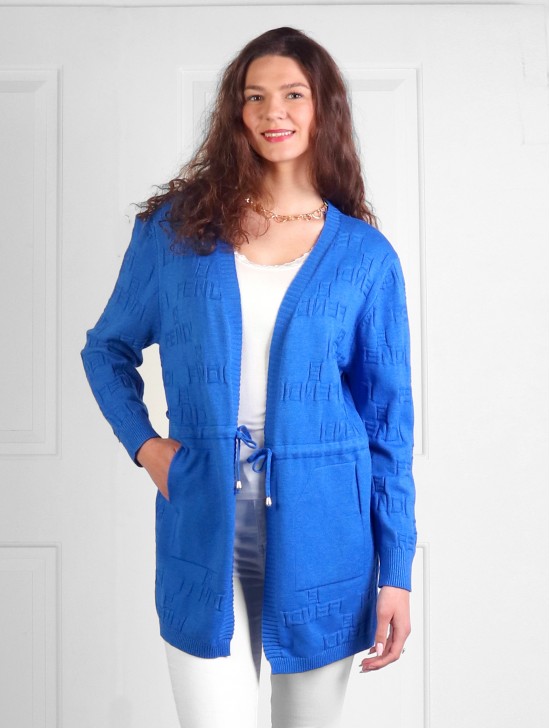 Solid Color Knitted Cardigan W/ Drawstrings