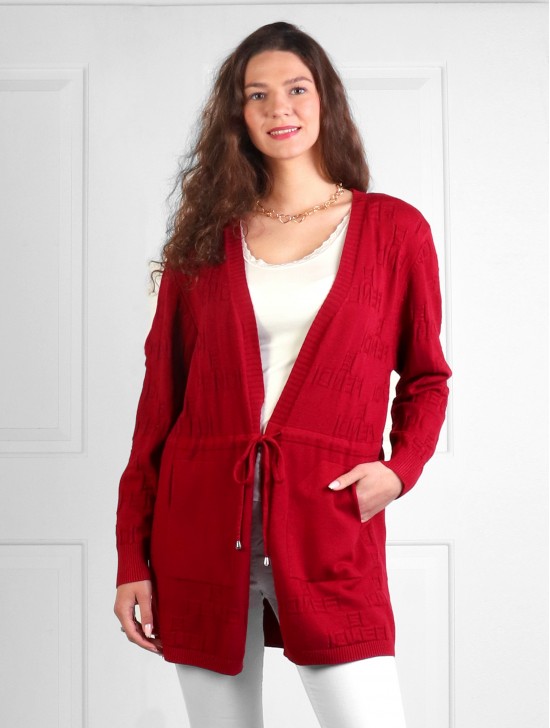 Solid Color Knitted Cardigan W/ Drawstrings