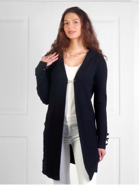 Solid Color Knitted Cardigan W/ Hood & Pockets