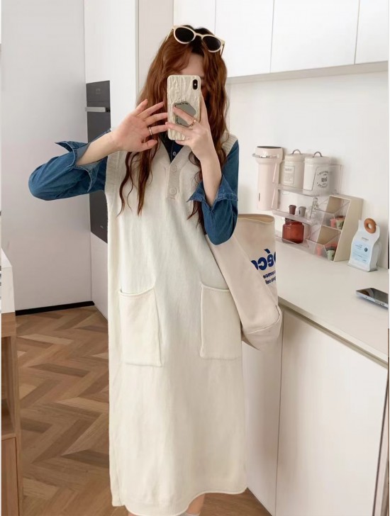 V-neck Sleeveless Loose Sweater Women's Dress