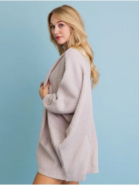 Ribbed Open-Front Knit Cardigan 