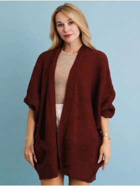 Ribbed Open-Front Knit Cardigan