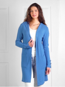 Solid Color Knitted Cardigan W/ Hood & Pockets