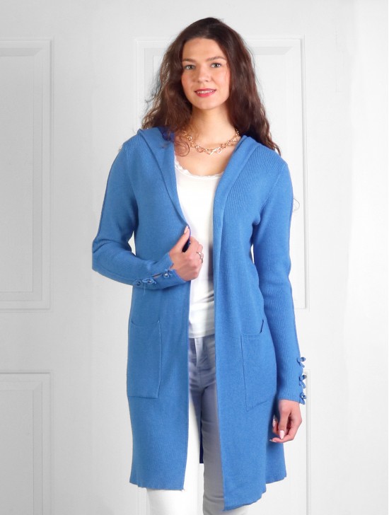 Solid Color Knitted Cardigan W/ Hood & Pockets