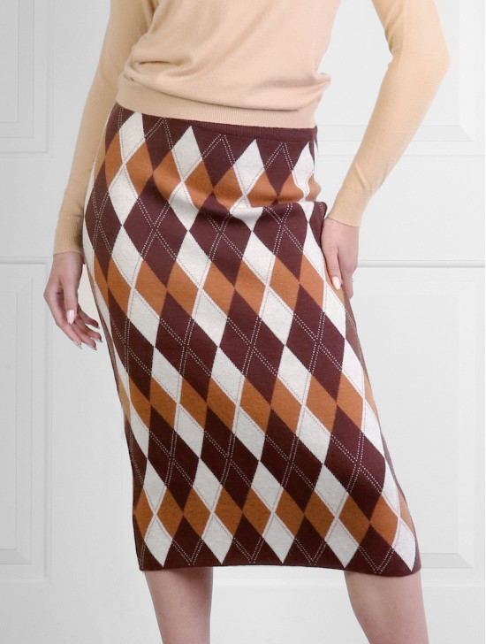 Cashmere Blend Diamond Pattern Stretchy Knitted Skirt