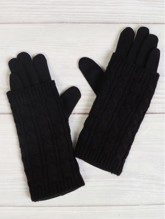 Double Layered Cable Knit Vertical Touch Screen Glove