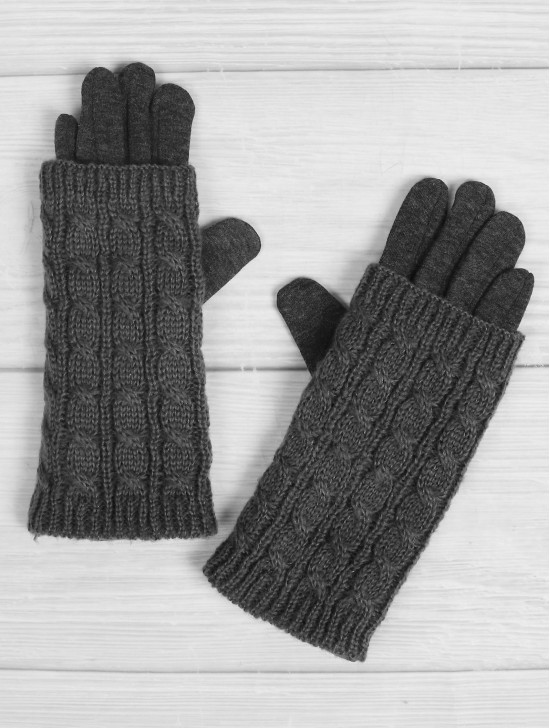 Double Layered Cable Knit Vertical Touch Screen Glove