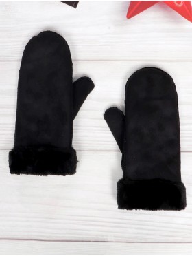 Suede Mittens W/ Fur Trim